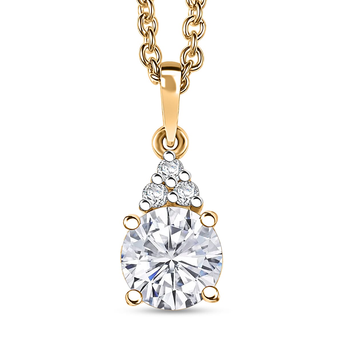  D'Joy Moissanite 2.75 ctw Classic Ring (Size 10.0) and Pendant Necklace 20 Inches in 18K Vermeil Yellow Gold Over Sterling Silver