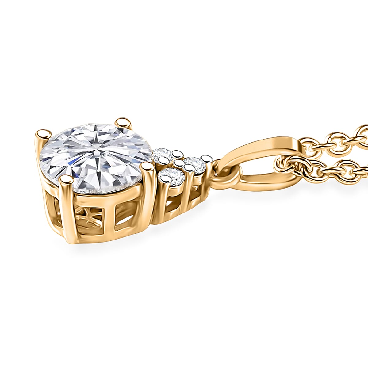 D'Joy Moissanite 2.75 ctw Classic Ring (Size 10.0) and Pendant Necklace 20 Inches in 18K Vermeil Yellow Gold Over Sterling Silver