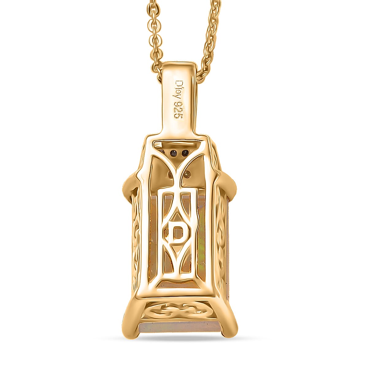 D'Joy Ethiopian Welo Opal, Natural Yellow and White Diamond Art Deco Pendant Necklace in 18K Vermeil YG Over Sterling Silver 2.30 ctw (20 Inches)