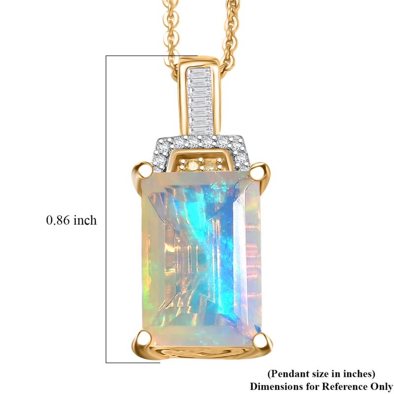 D'Joy Ethiopian Welo Opal, Natural Yellow and White Diamond Art Deco Pendant Necklace in 18K Vermeil YG Over Sterling Silver 2.30 ctw (20 Inches)