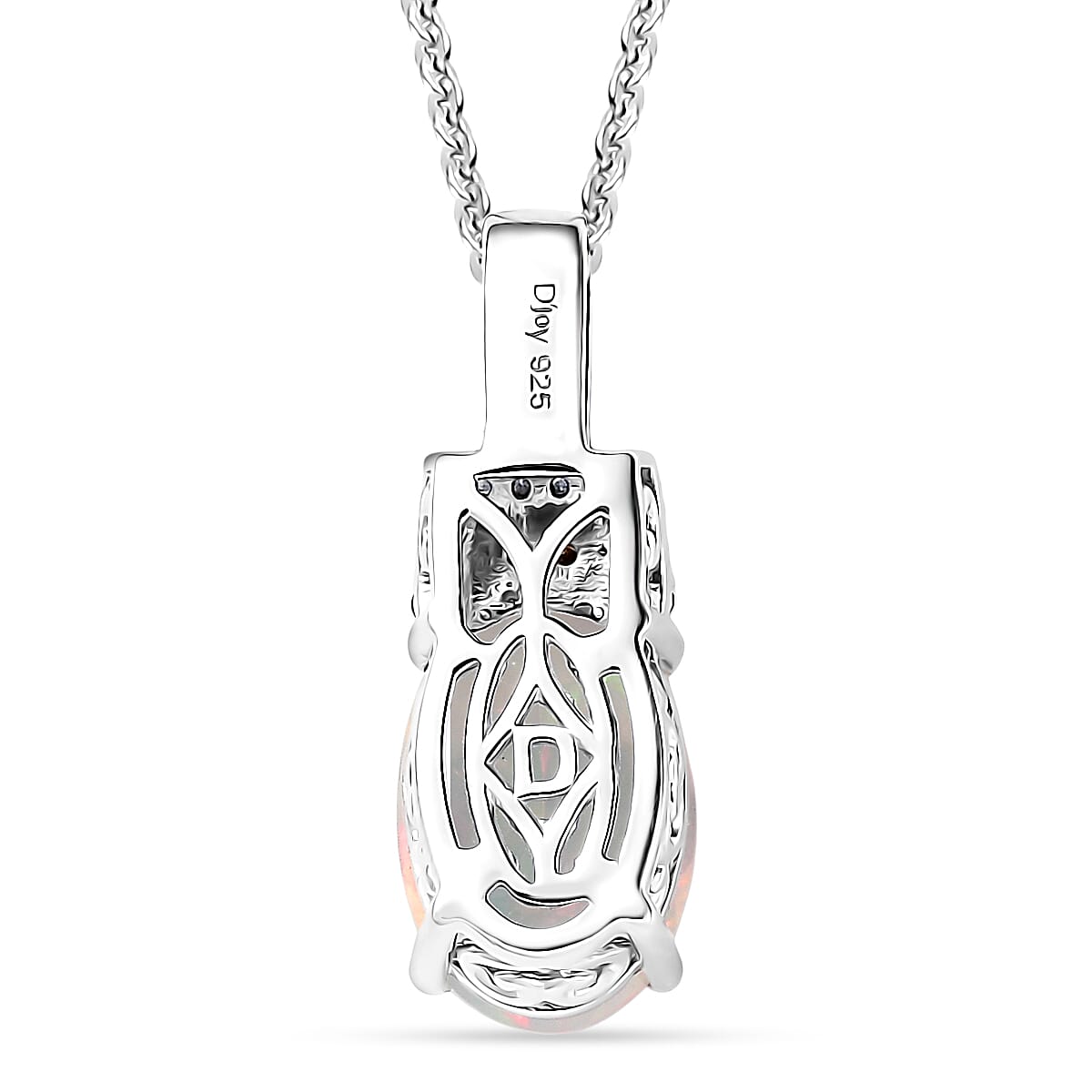 Doorbuster D'Joy Premium Ethiopian Welo Opal, Natural Champagne and White Diamond 2.10 ctw Art Deco Pendant Necklace in Rhodium Over Sterling Silver 20 Inches image number 4