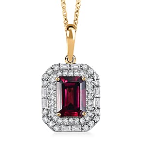 Luxoro AAA Radiant Ember Garnet and G-H I2 Diamond 2.30 ctw Art Deco Pendant Necklace in 10K Yellow Gold 20 Inches