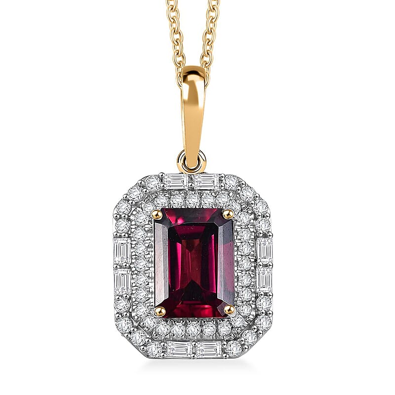 Luxoro AAA Radiant Ember Garnet and G-H I2 Diamond 2.30 ctw Art Deco Pendant Necklace in 10K Yellow Gold 20 Inches