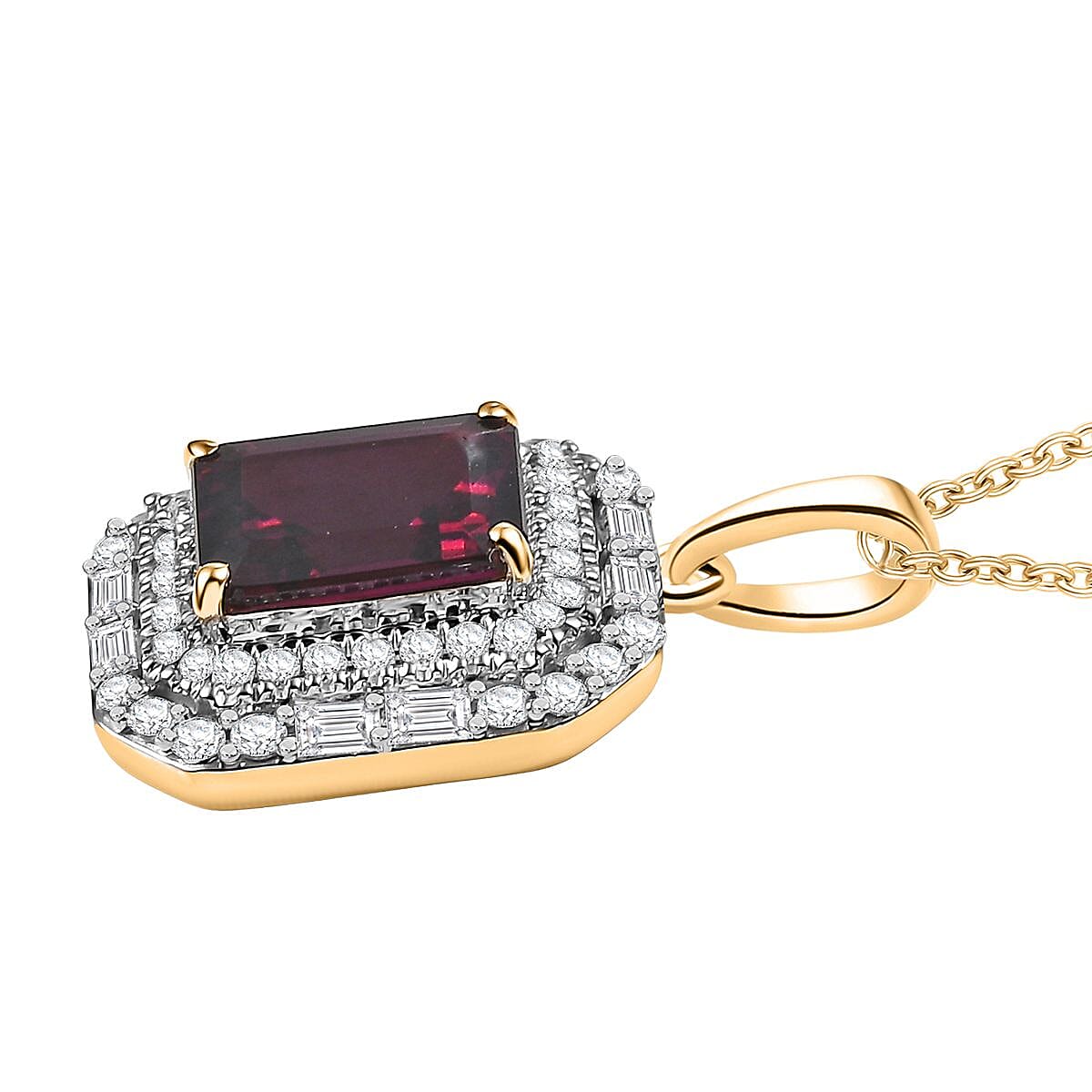 Luxoro AAA Radiant Ember Garnet and G-H I2 Diamond 2.30 ctw Art Deco Pendant Necklace in 10K Yellow Gold 20 Inches image number 3