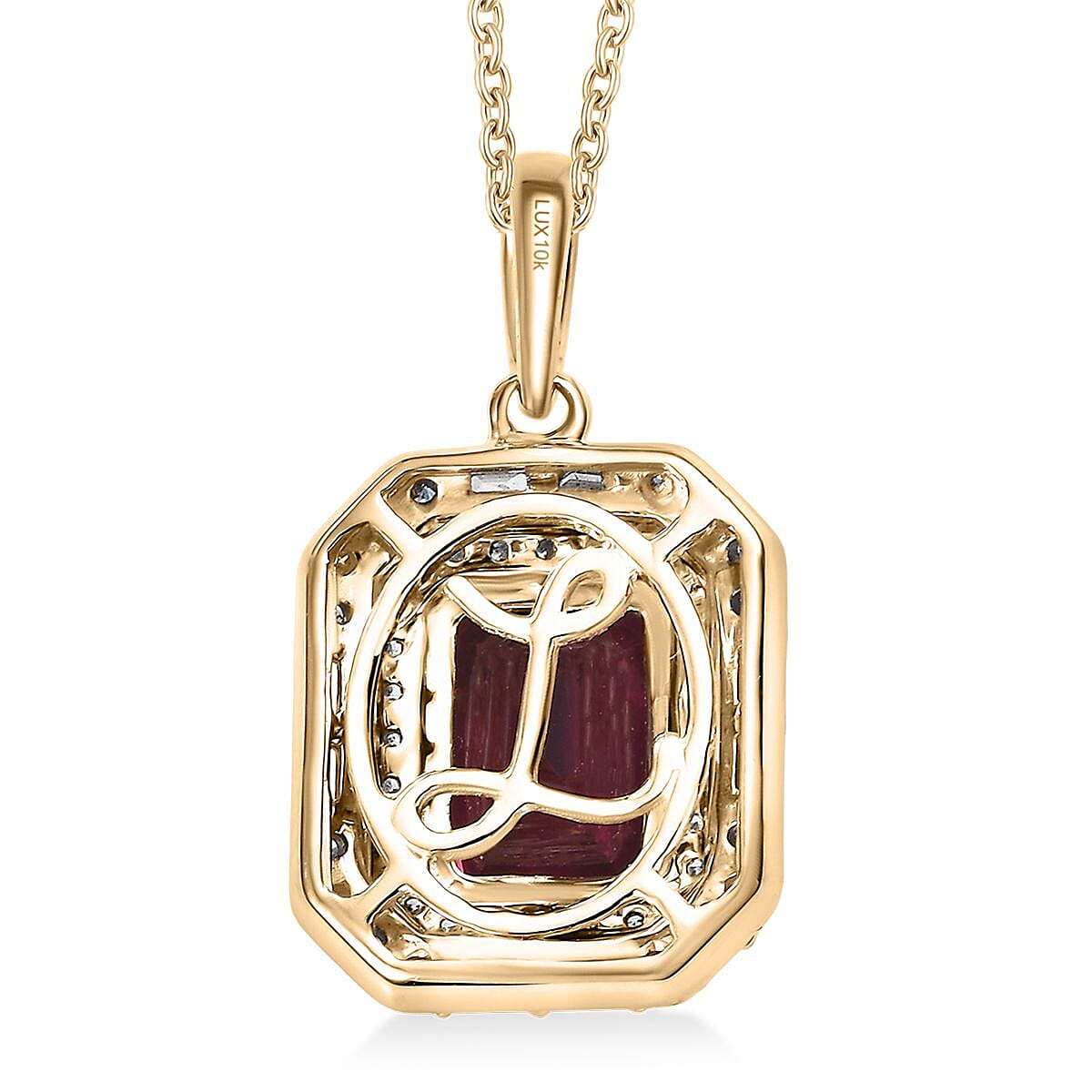 Luxoro AAA Radiant Ember Garnet and G-H I2 Diamond 2.30 ctw Art Deco Pendant Necklace in 10K Yellow Gold 20 Inches image number 4