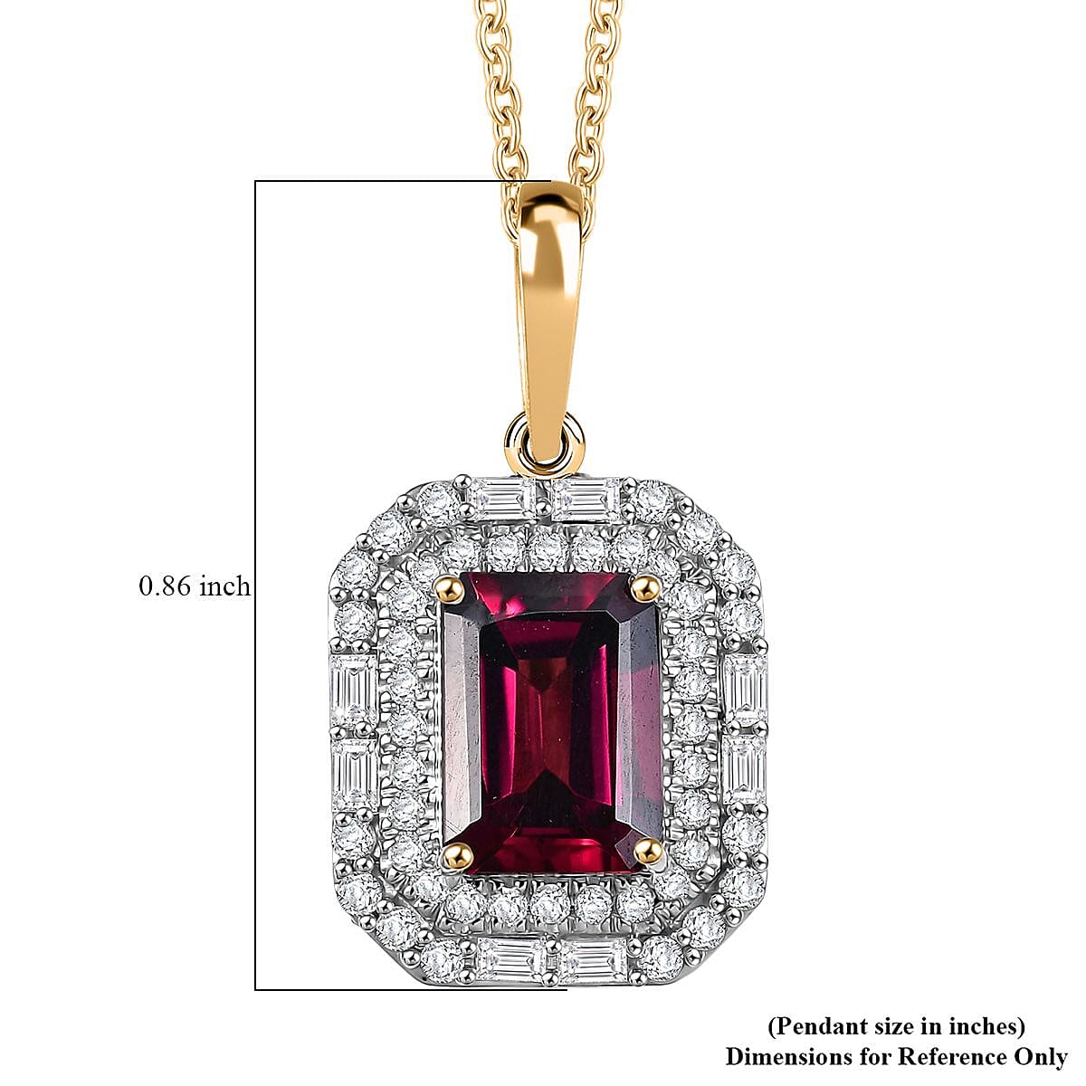 Luxoro AAA Radiant Ember Garnet and G-H I2 Diamond 2.30 ctw Art Deco Pendant Necklace in 10K Yellow Gold 20 Inches image number 5