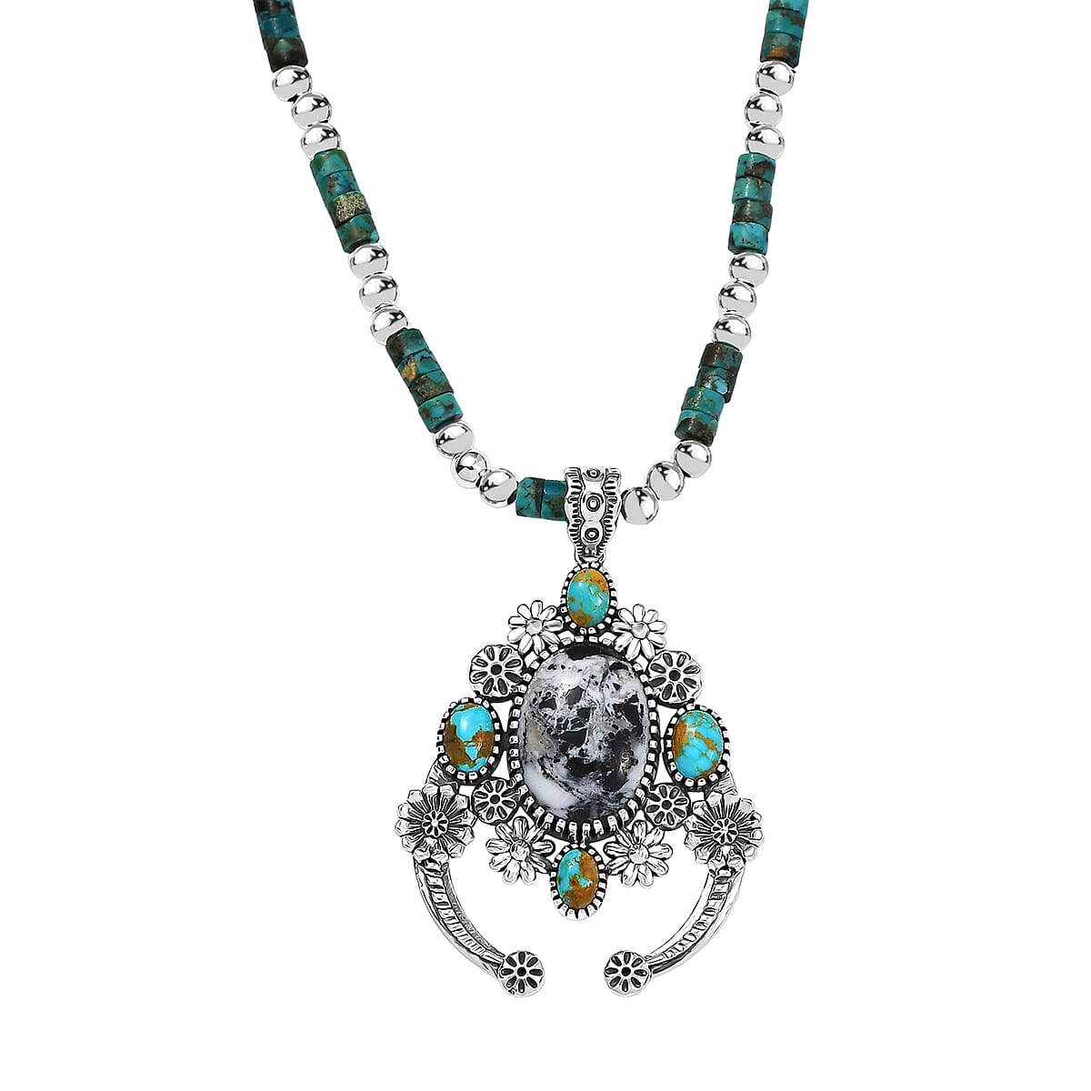 D'Joy Artisan Crafted Premium White Buffalo and Royston Turquoise 44.20 ctw Pendant Necklace in Rhodium Over Sterling Silver 20 Inches image number 0