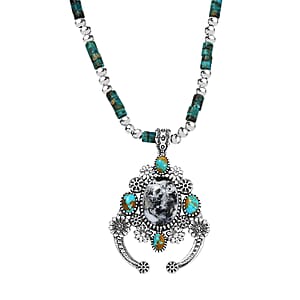 D'Joy Artisan Crafted Premium White Buffalo and Royston Turquoise 44.20 ctw Pendant Necklace in Rhodium Over Sterling Silver 20 Inches