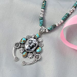 D'Joy Artisan Crafted Premium White Buffalo and Royston Turquoise 44.20 ctw Pendant Necklace in Rhodium Over Sterling Silver 20 Inches