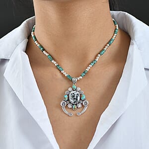 D'Joy Artisan Crafted Premium White Buffalo and Royston Turquoise 44.20 ctw Pendant Necklace in Rhodium Over Sterling Silver 20 Inches