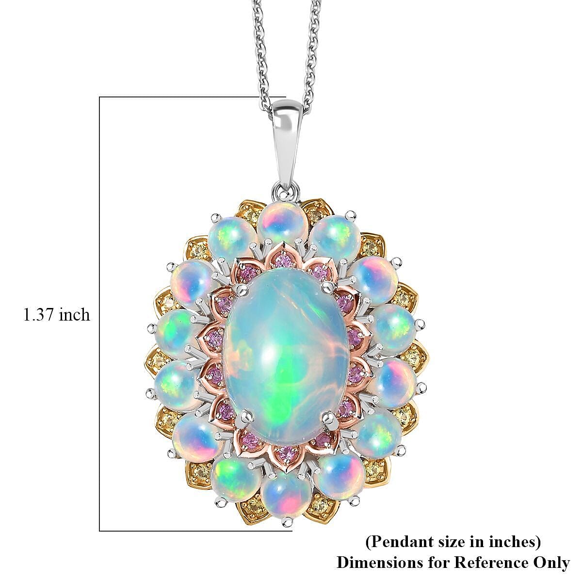 D'Joy Premium Ethiopian Welo Opal, Yellow and Pink Sapphire 6.25 ctw Pendant Necklace in 18K Vermeil YG and Rhodium Over Sterling Silver 20 Inches image number 6
