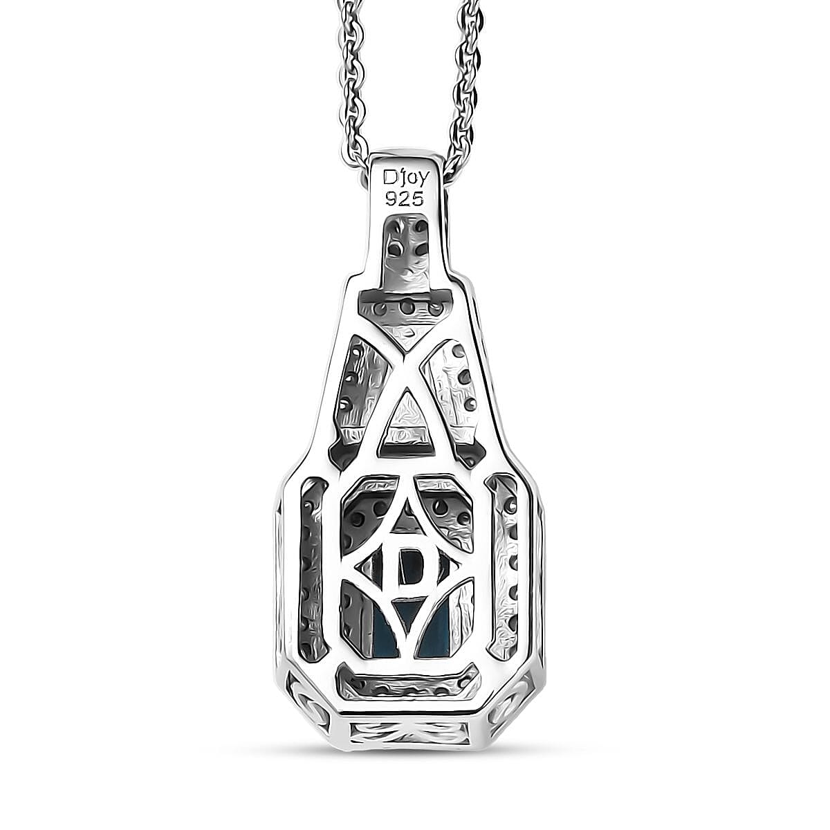 D'Joy AAA Monte Belo Indicolite and Moissanite 1.10 ctw Art Deco Pendant Necklace in Rhodium Over Sterling Silver 20 Inches image number 4