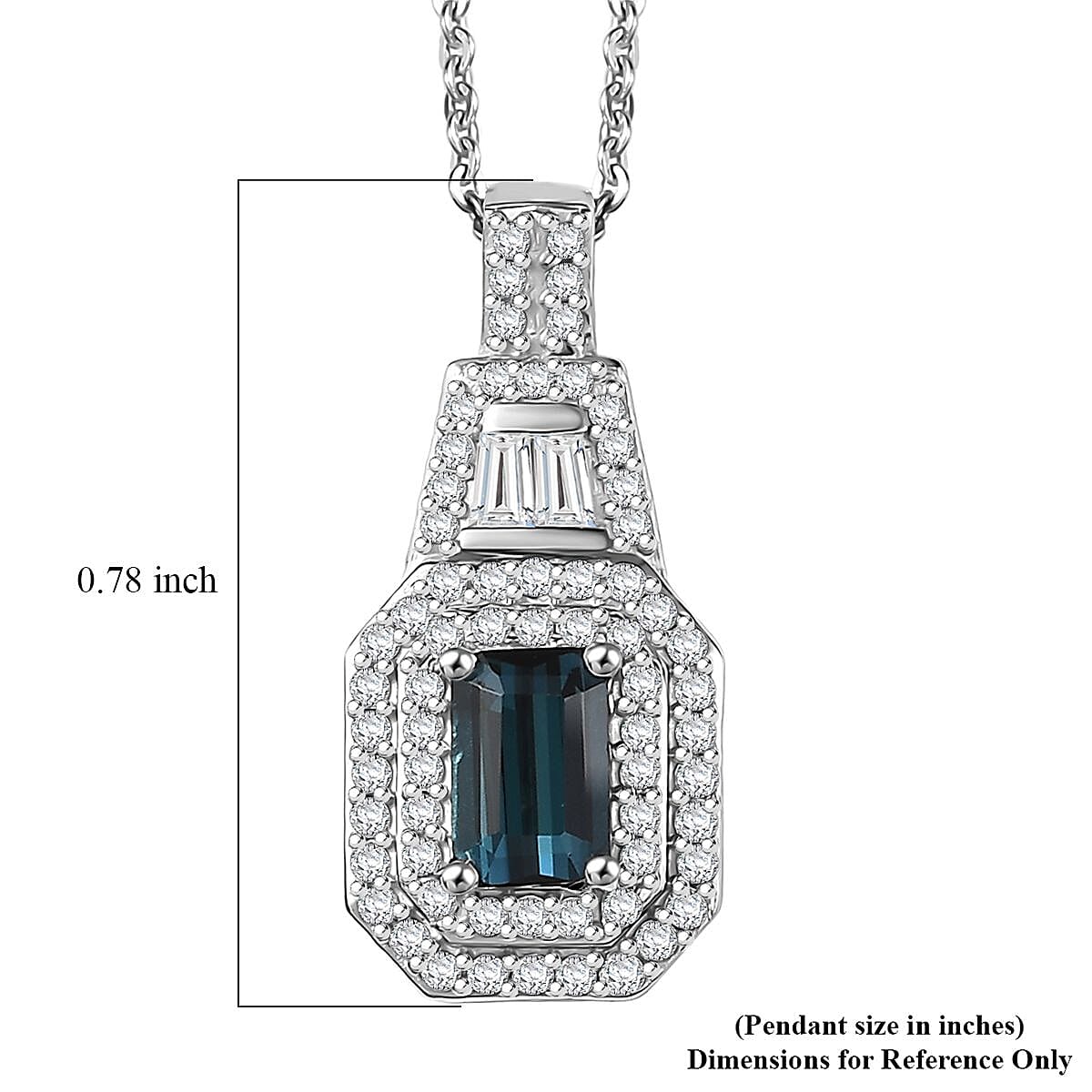 D'Joy AAA Monte Belo Indicolite and Moissanite 1.10 ctw Art Deco Pendant Necklace in Rhodium Over Sterling Silver 20 Inches image number 5