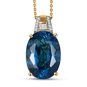  D'Joy Certified London Blue Topaz and Moissanite 16.35 ctw Midnight Elegance Pendant Necklace in 18K Vermeil Yellow Gold Over Sterling Silver 20 Inches