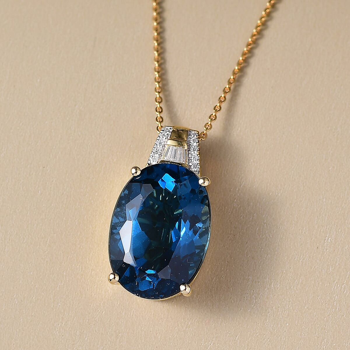  D'Joy Certified London Blue Topaz and Moissanite 16.35 ctw Midnight Elegance Pendant Necklace in 18K Vermeil Yellow Gold Over Sterling Silver 20 Inches image number 1