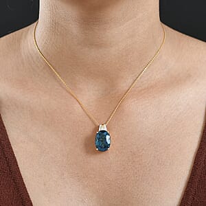  D'Joy Certified London Blue Topaz and Moissanite 16.35 ctw Midnight Elegance Pendant Necklace in 18K Vermeil Yellow Gold Over Sterling Silver 20 Inches