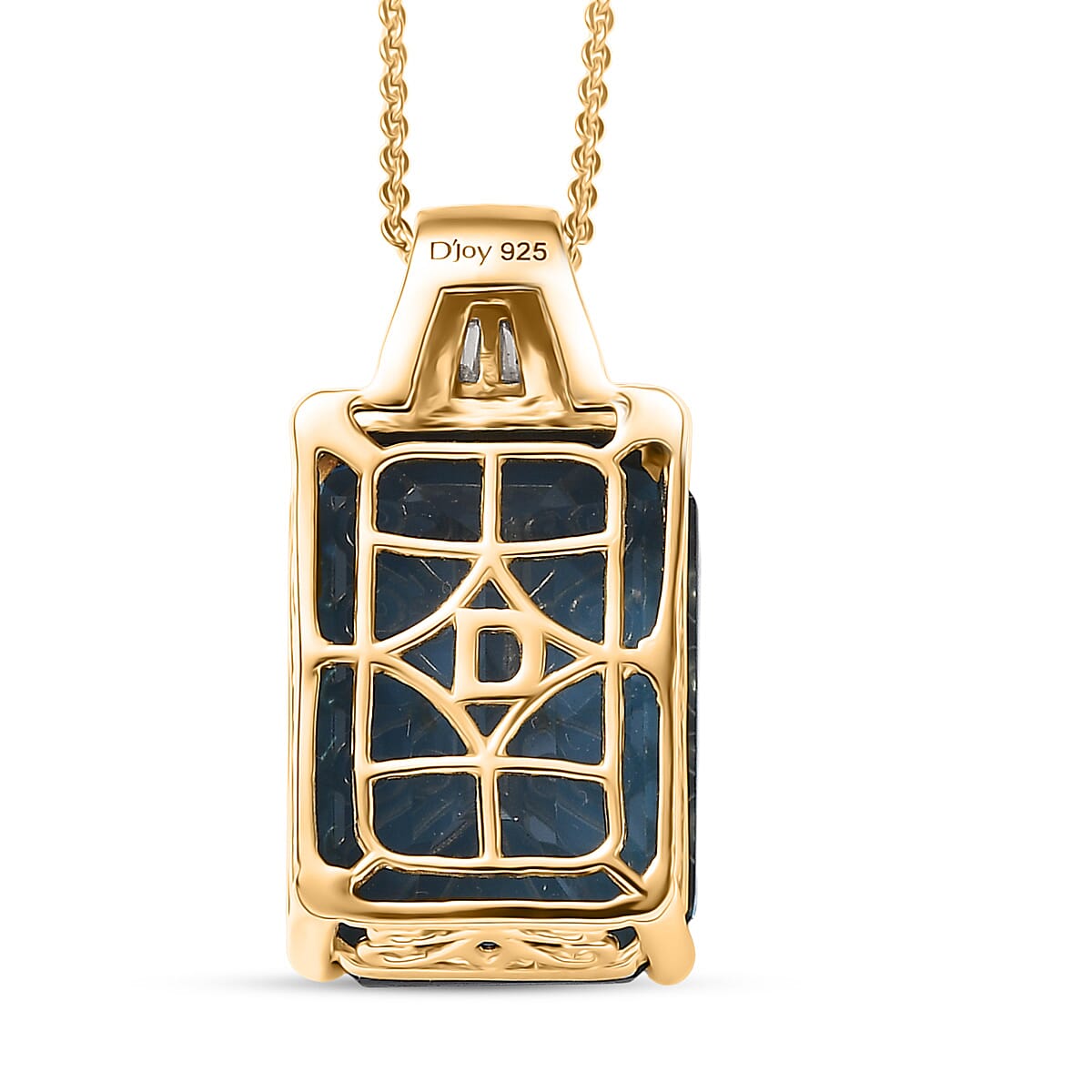 D'Joy Certified London Blue Topaz and Moissanite 16.35 ctw Midnight Elegance Pendant Necklace in 18K Vermeil Yellow Gold Over Sterling Silver 20 Inches