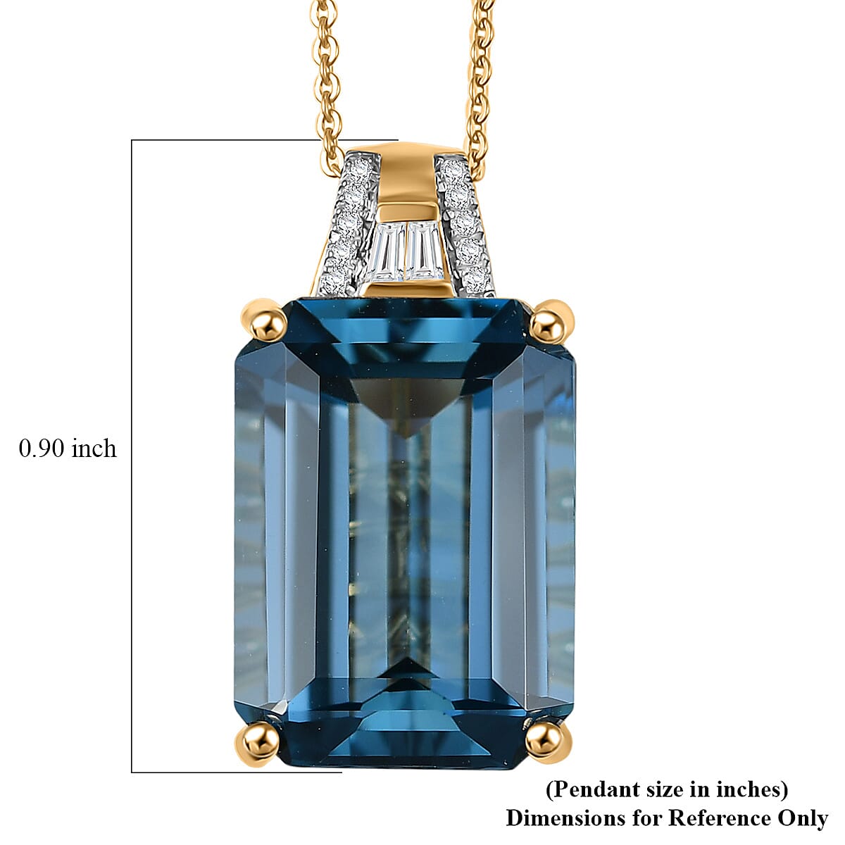 D'Joy Certified London Blue Topaz and Moissanite 16.35 ctw Midnight Elegance Pendant Necklace in 18K Vermeil Yellow Gold Over Sterling Silver 20 Inches