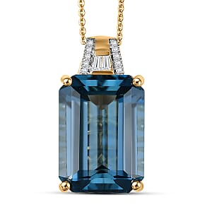 Doorbuster D'Joy London Blue Topaz and Moissanite 19.20 ctw Midnight Elegance Pendant Necklace in 18K Vermeil Yellow Gold Over Sterling Silver 20 Inches