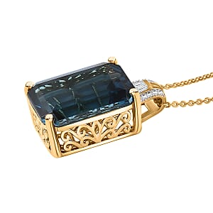 Doorbuster D'Joy London Blue Topaz and Moissanite 19.20 ctw Midnight Elegance Pendant Necklace in 18K Vermeil Yellow Gold Over Sterling Silver 20 Inches