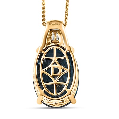  D'Joy London Blue Topaz and Moissanite 19.20 ctw Midnight Elegance Pendant Necklace in 18K Vermeil Yellow Gold Over Sterling Silver 20 Inches