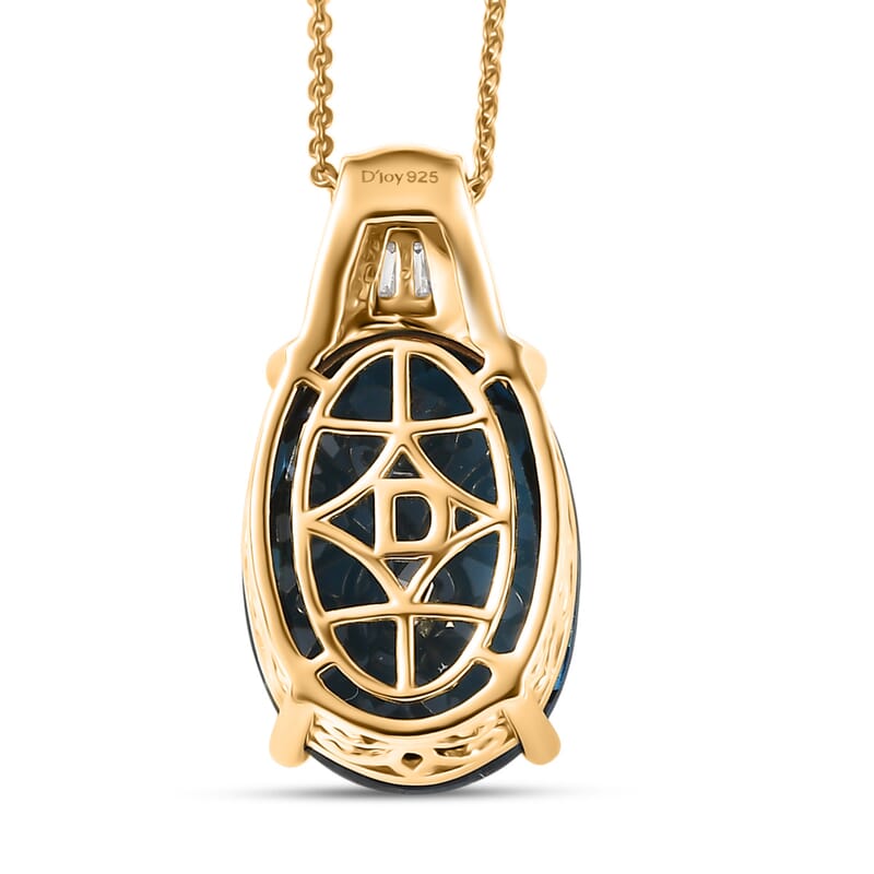 D'Joy Certified London Blue Topaz and Moissanite 17.75 ctw Midnight Elegance Pendant Necklace in 18K Vermeil Yellow Gold Over Sterling Silver 20 Inches