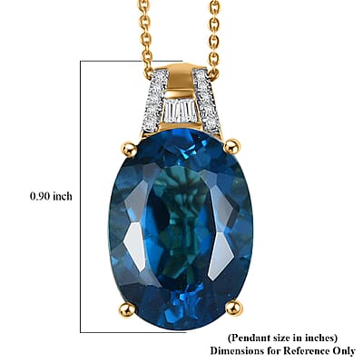  D'Joy London Blue Topaz and Moissanite 19.20 ctw Midnight Elegance Pendant Necklace in 18K Vermeil Yellow Gold Over Sterling Silver 20 Inches