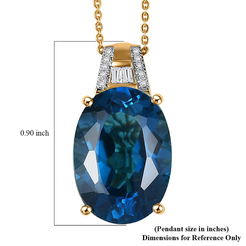 D'Joy Certified London Blue Topaz and Moissanite 17.75 ctw Midnight Elegance Pendant Necklace in 18K Vermeil Yellow Gold Over Sterling Silver 20 Inches