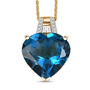 D'Joy Certified London Blue Topaz and Moissanite 13.10 ctw Midnight Elegance Pendant Necklace in 18K Vermeil Yellow Gold Over Sterling Silver 20 Inches