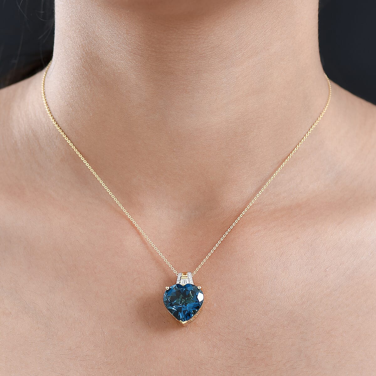 D'Joy Certified London Blue Topaz and Moissanite 13.10 ctw Midnight Elegance Pendant Necklace in 18K Vermeil Yellow Gold Over Sterling Silver 20 Inches image number 2