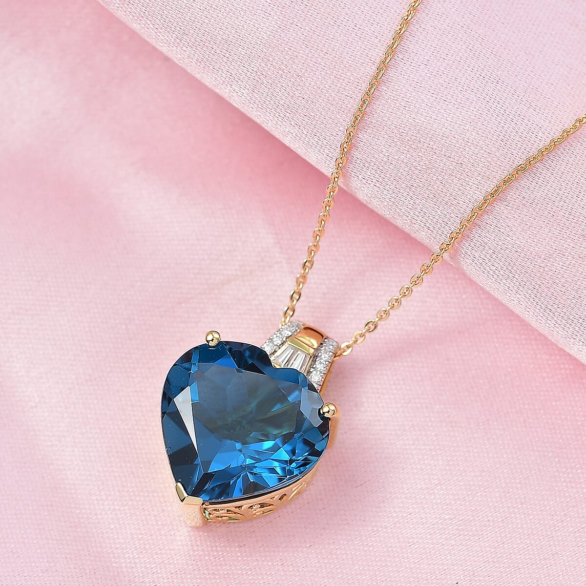D'Joy London Blue Topaz and Moissanite 14.60 ctw Midnight Elegance Pendant Necklace in 18K Vermeil Yellow Gold Over Sterling Silver 20 Inches  image number 1