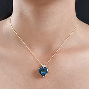 D'Joy London Blue Topaz and Moissanite 14.60 ctw Midnight Elegance Pendant Necklace in 18K Vermeil Yellow Gold Over Sterling Silver 20 Inches 