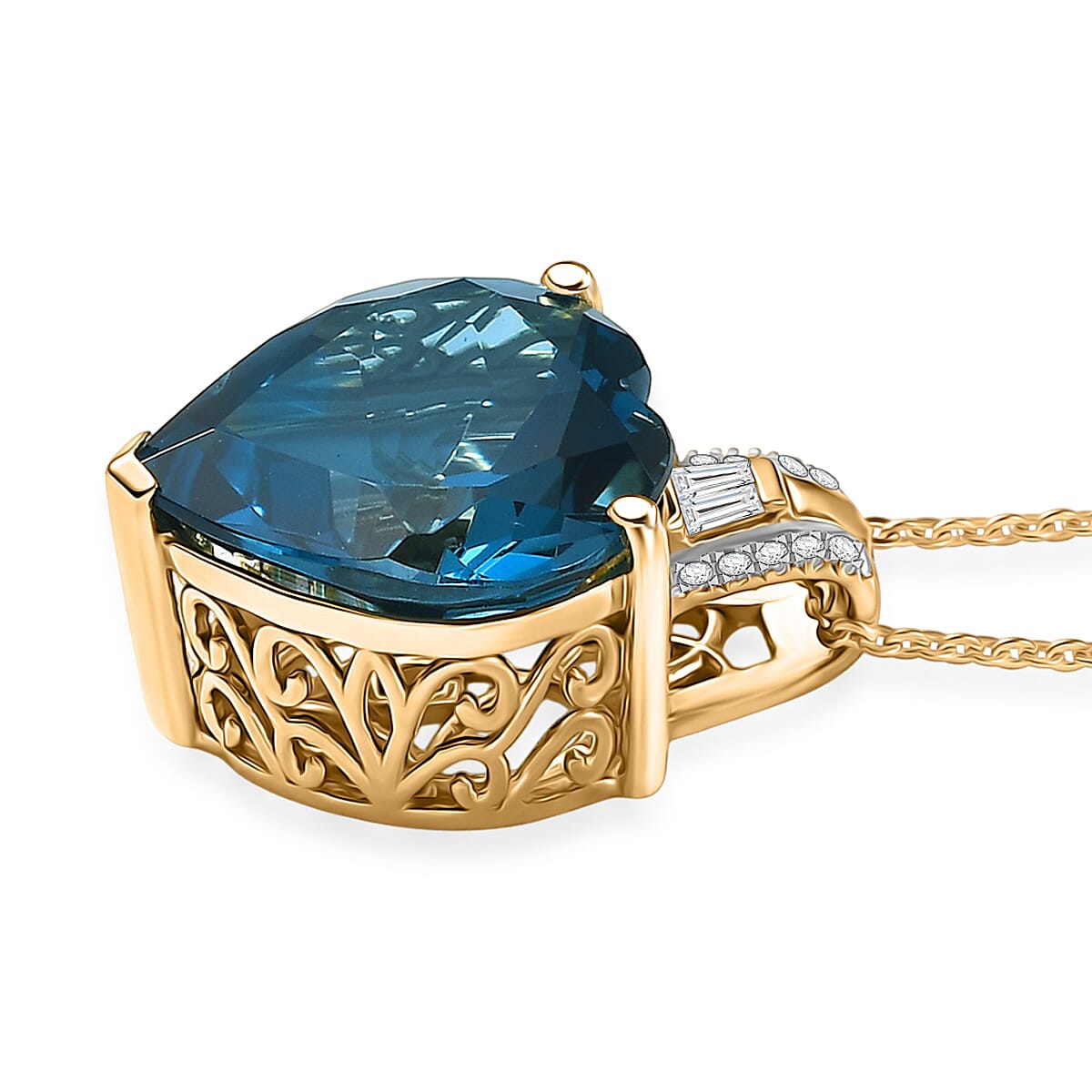 D'Joy London Blue Topaz and Moissanite 14.60 ctw Midnight Elegance Pendant Necklace in 18K Vermeil Yellow Gold Over Sterling Silver 20 Inches  image number 3
