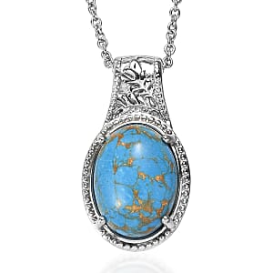 EverTrue Mojave Blue Turquoise 8.20 ctw Pendant Necklace in Stainless Steel 20 Inches 