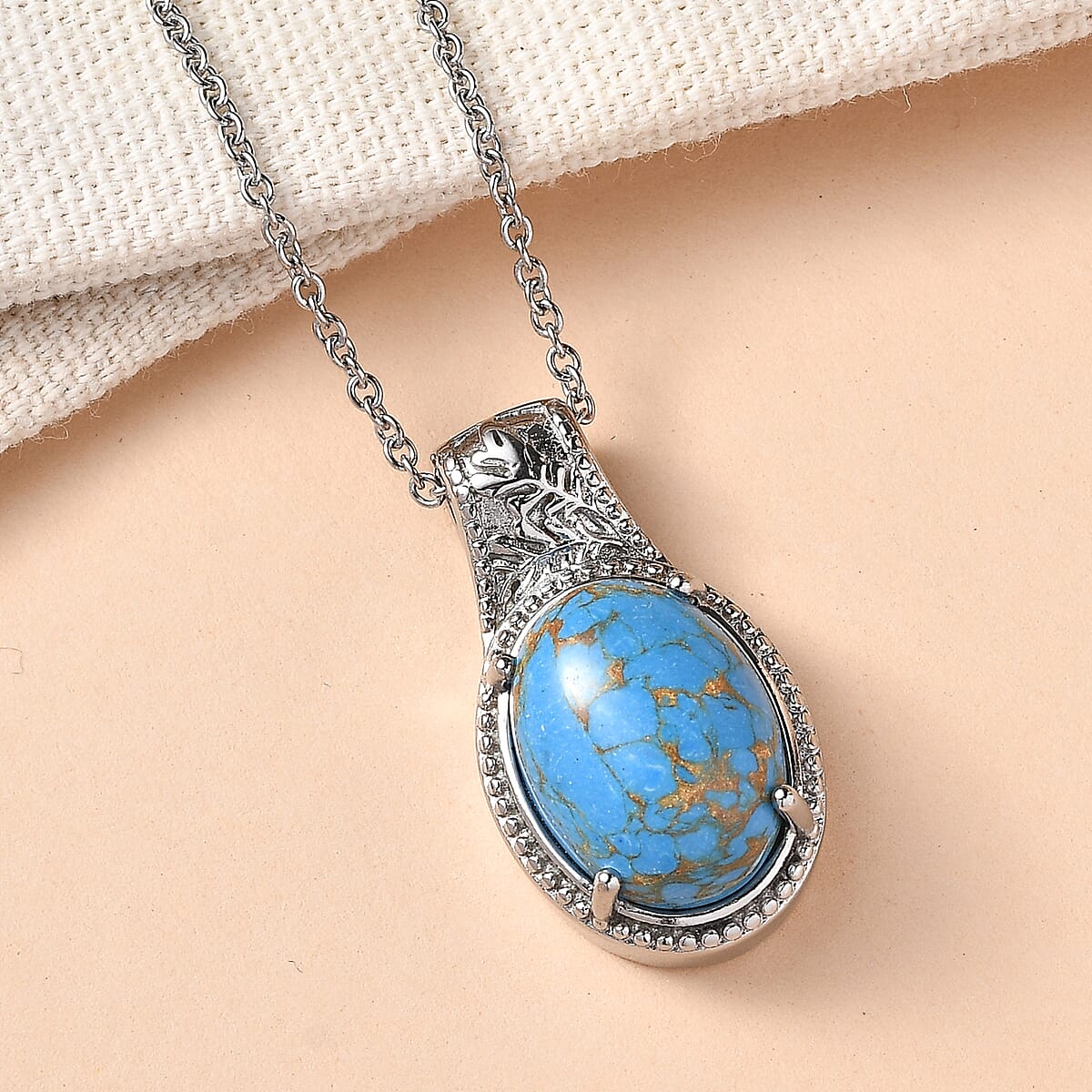 EverTrue Mojave Blue Turquoise 8.20 ctw Pendant Necklace in Stainless Steel 20 Inches  image number 1