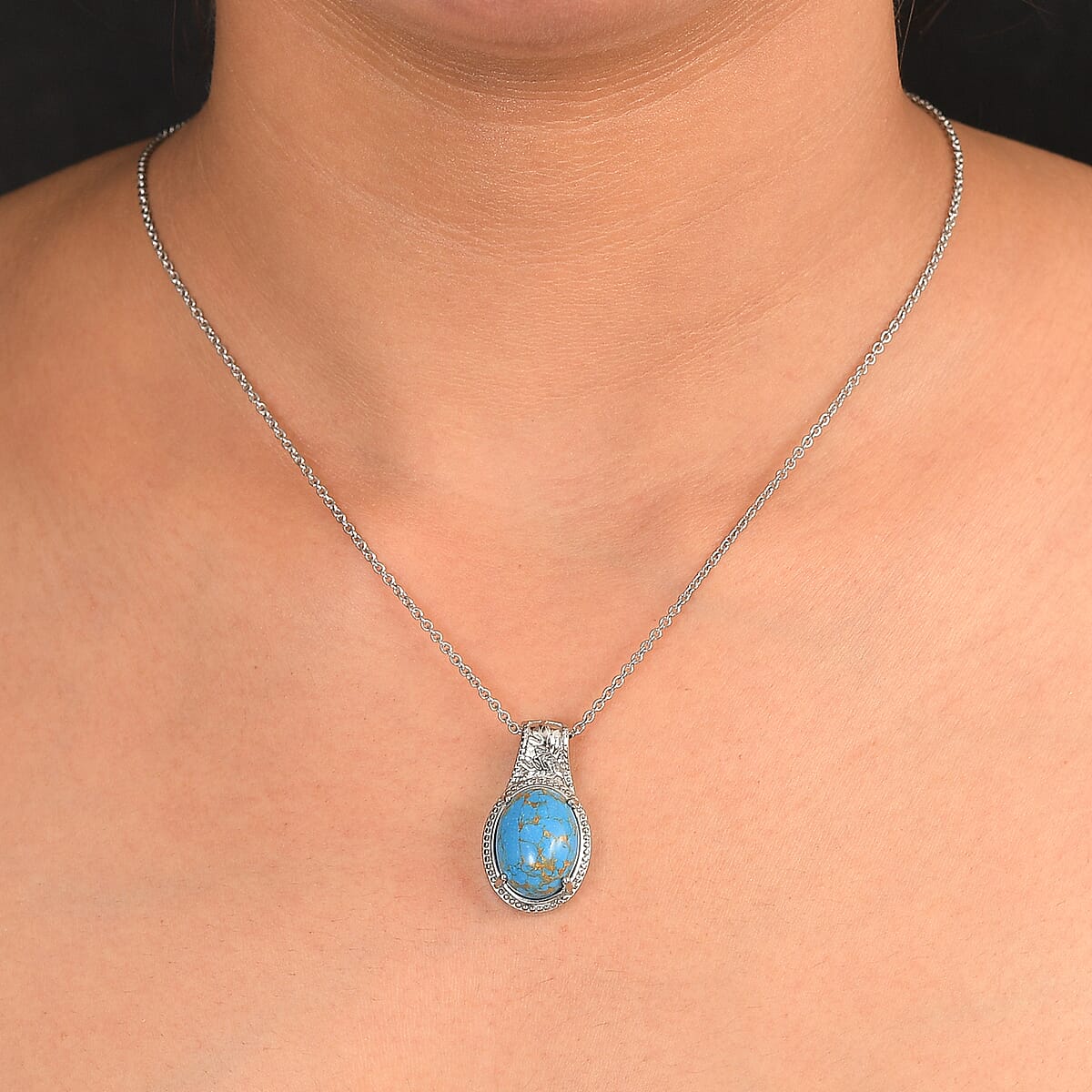 EverTrue Mojave Blue Turquoise 8.20 ctw Pendant Necklace in Stainless Steel 20 Inches  image number 2