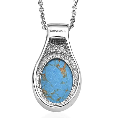 EverTrue Mojave Blue Turquoise 8.20 ctw Pendant Necklace in Stainless Steel 20 Inches