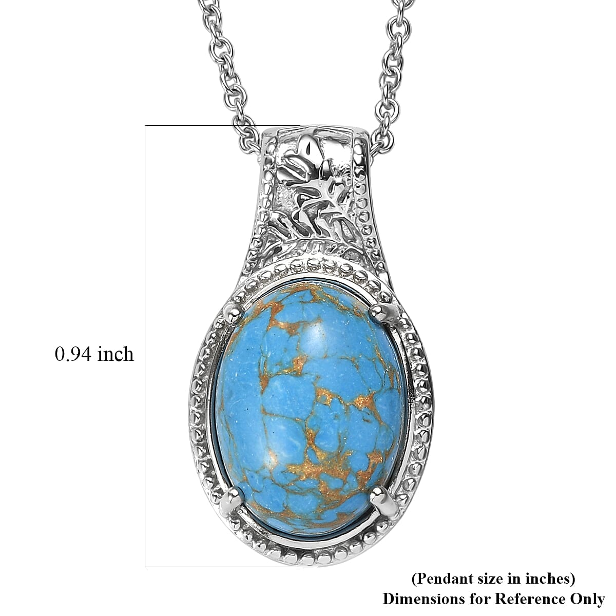 EverTrue Mojave Blue Turquoise 8.20 ctw Pendant Necklace in Stainless Steel 20 Inches