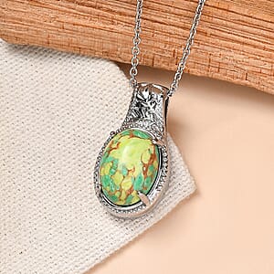 EverTrue Mojave Green Turquoise 8.10 ctw Pendant Necklace in Stainless Steel 20 Inches 