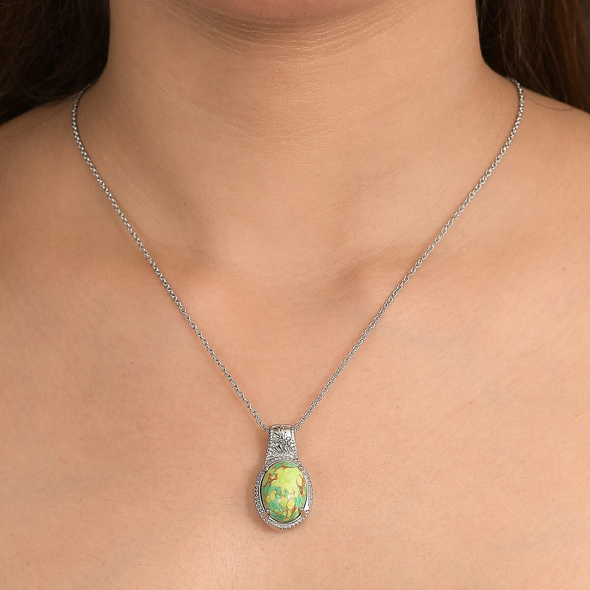 EverTrue Mojave Green Turquoise 8.10 ctw Pendant Necklace in Stainless Steel 20 Inches  image number 2