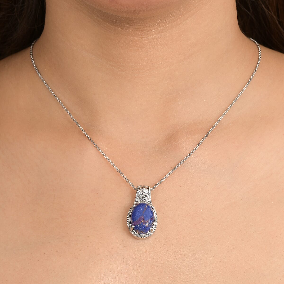 EverTrue Mojave Purple Turquoise 8.40 ctw Pendant Necklace in Stainless Steel 20 Inches  image number 2