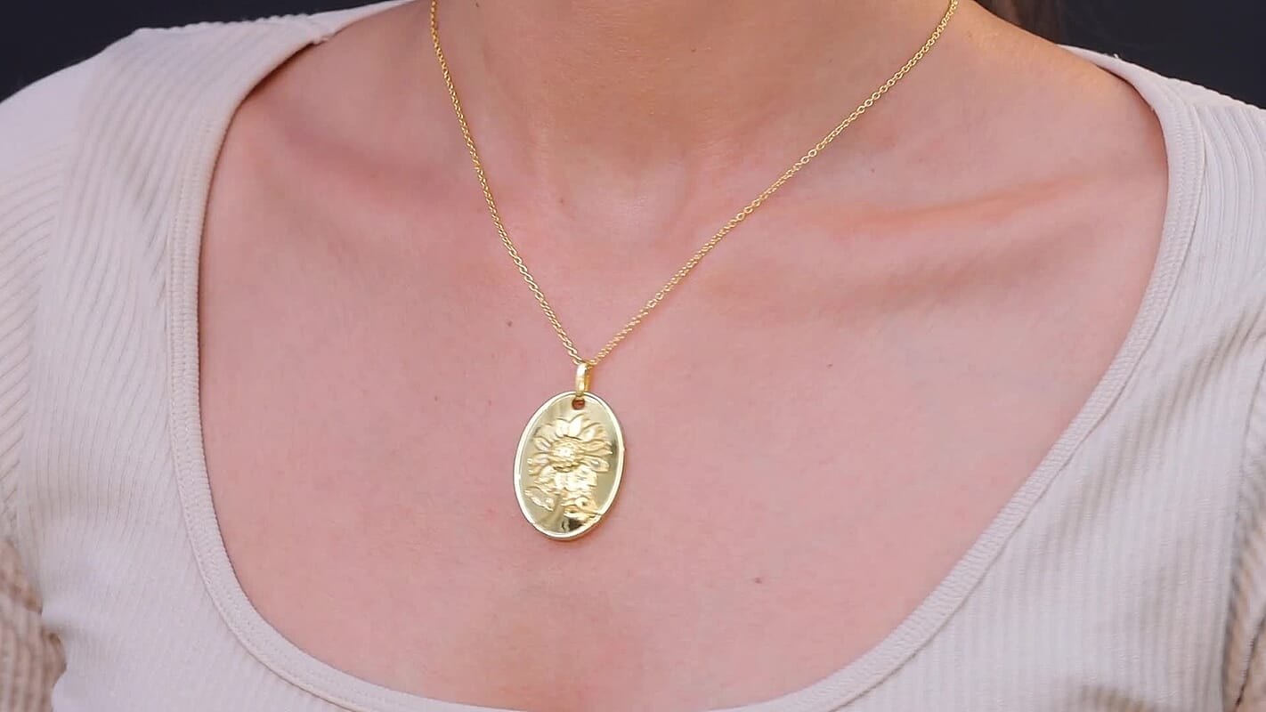 EverTrue Bronzella Collection Sunflower Pendant Necklace in 18K YG Plated Bronze (20 Inches)