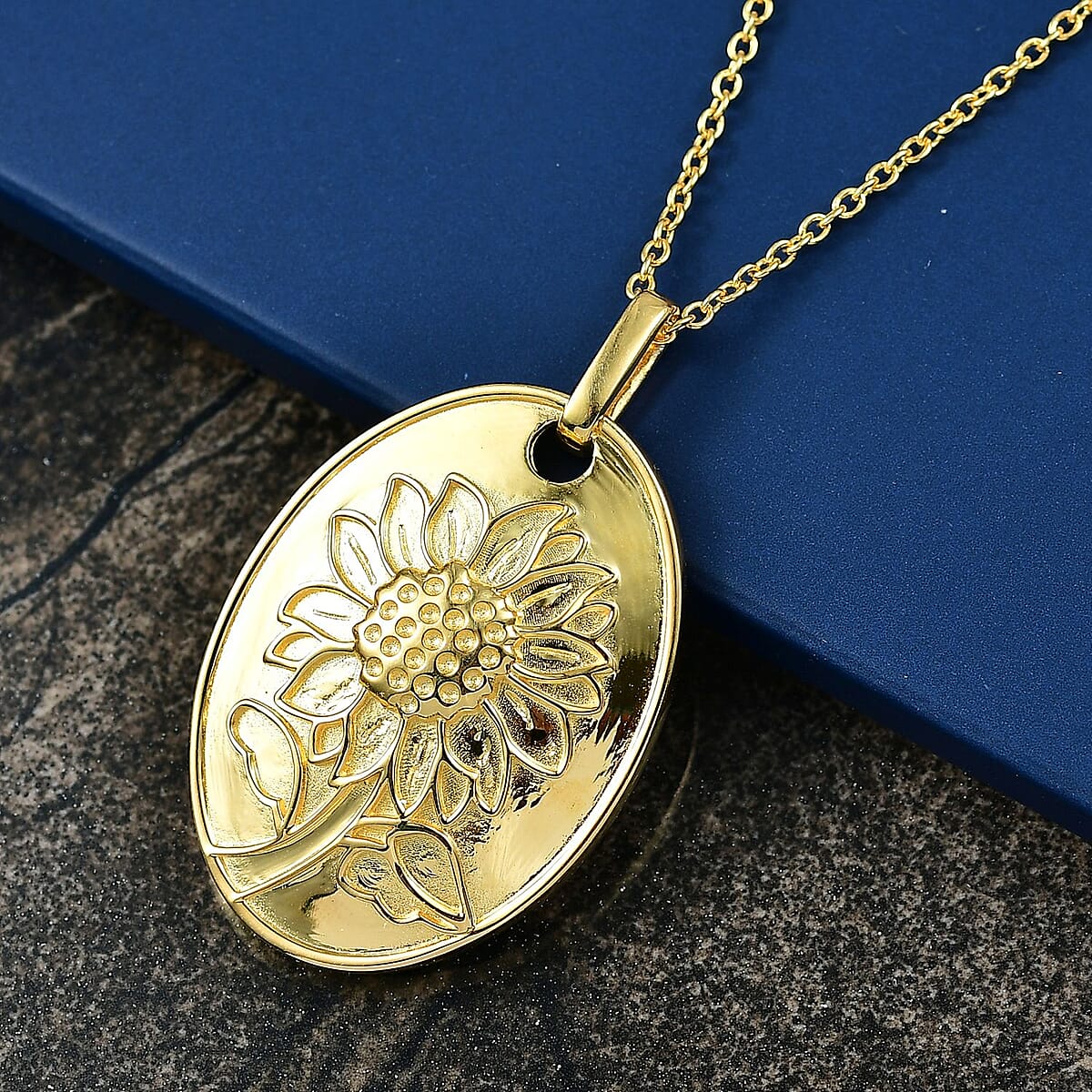 EverTrue Bronzella Collection Flower Sunflower Pendant Necklace 18K YG Plated Bronze 20 Inches image number 1
