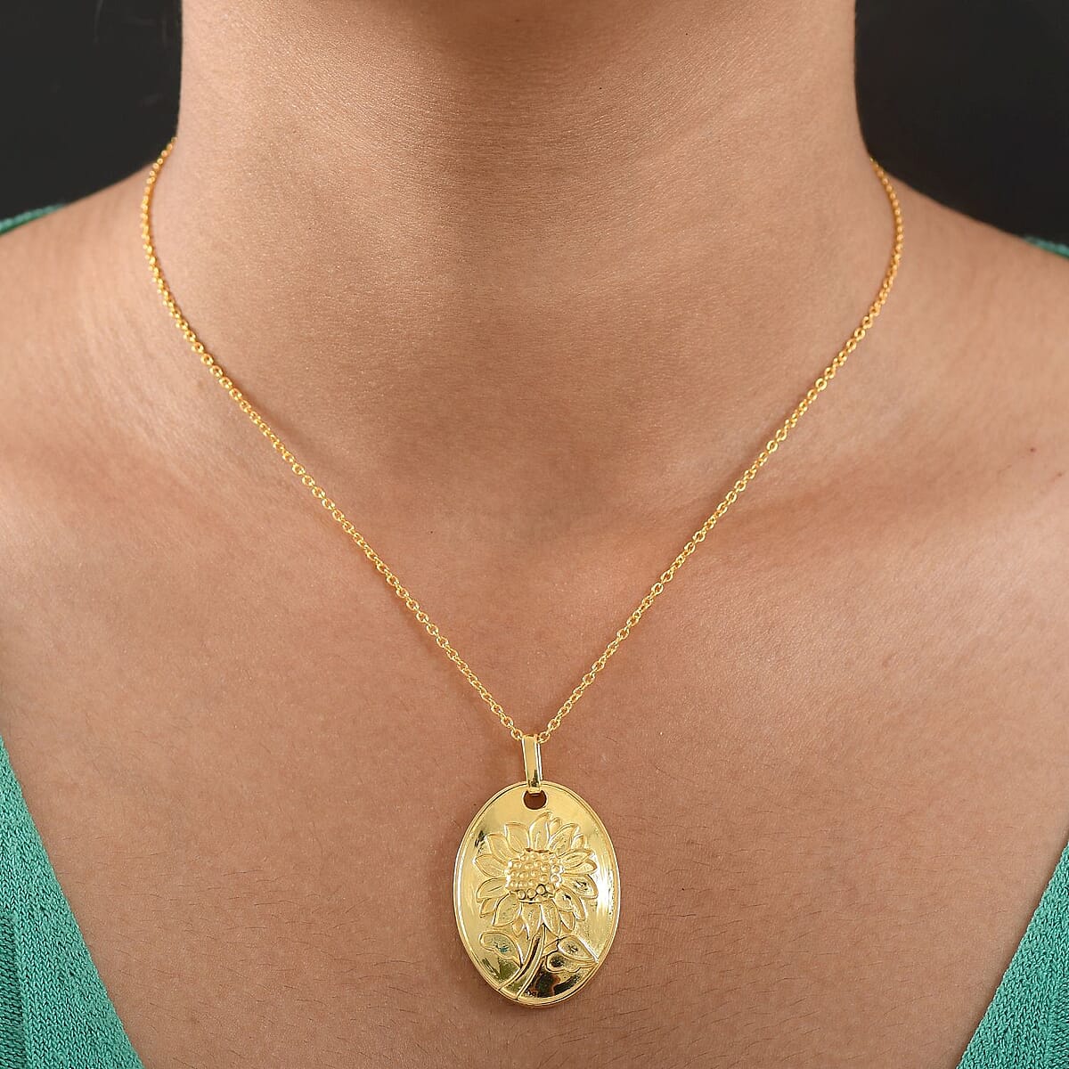 EverTrue Bronzella Collection Flower Sunflower Pendant Necklace 18K YG Plated Bronze 20 Inches image number 2