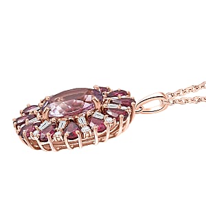 EverTrue Rose De France Amethyst and Multi Gemstone 8.60 ctw Twilight Bloom Pendant in 18K RG Plated with ION Plated RG Stainless Steel Necklace 20 Inches