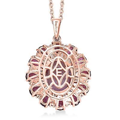 EverTrue Rose De France Amethyst and Multi Gemstone 8.60 ctw Twilight Bloom Pendant in 18K RG Plated with ION Plated RG Stainless Steel Necklace 20 Inches