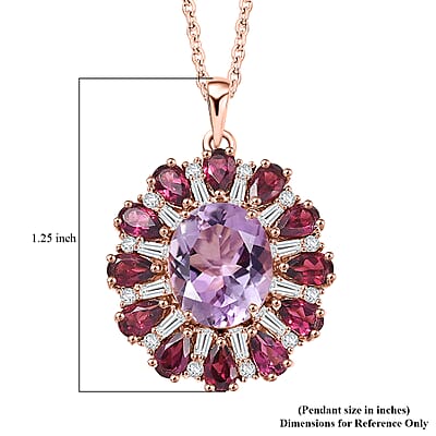 EverTrue Rose De France Amethyst and Multi Gemstone 8.60 ctw Twilight Bloom Pendant in 18K RG Plated with ION Plated RG Stainless Steel Necklace 20 Inches