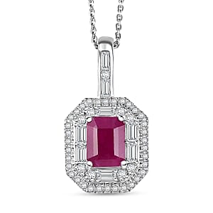 Doorbuster D'Joy Premium Royal Ruby and Moissanite 3.25 ctw Art Deco Pendant Necklace in Rhodium Over Sterling Silver 20 Inches