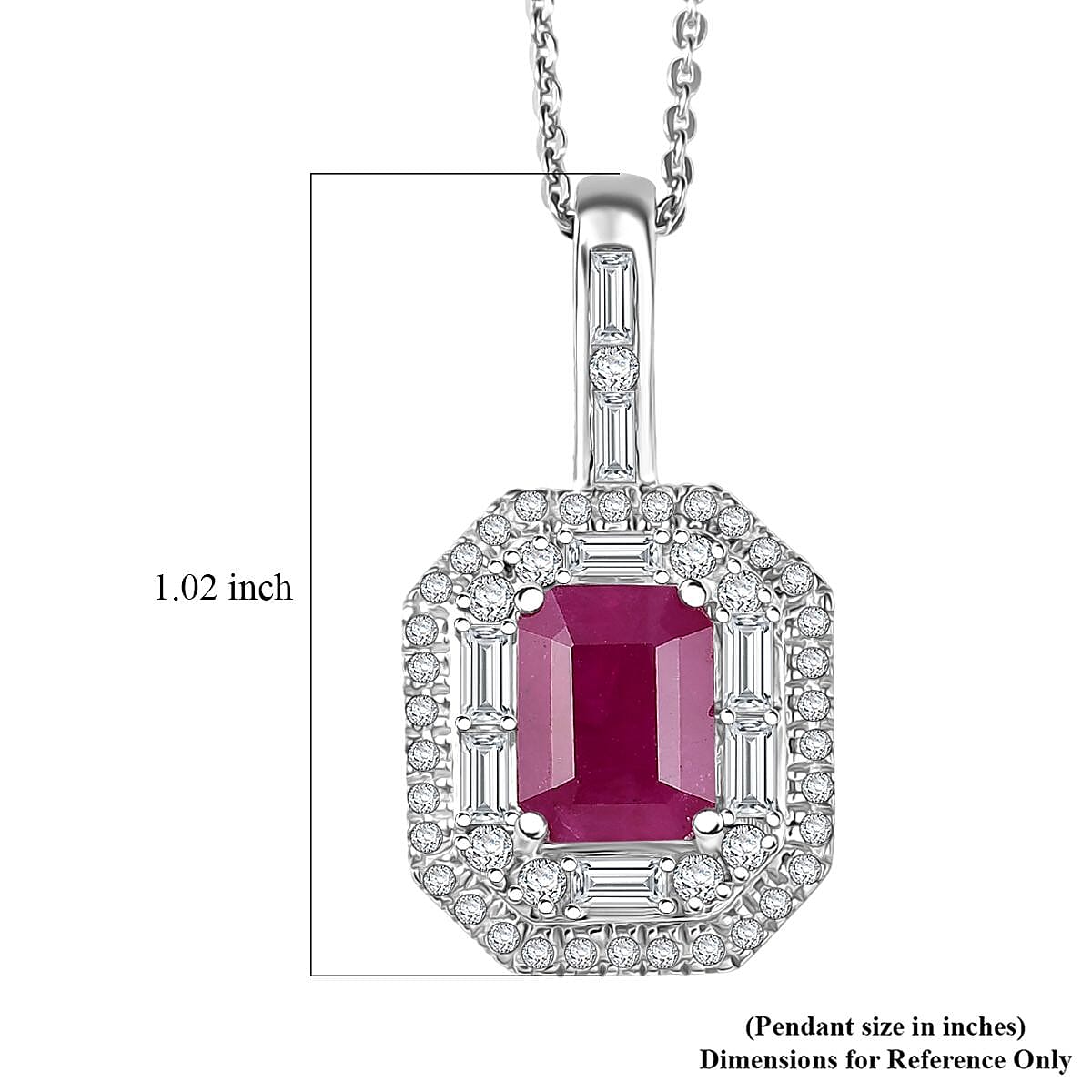 Doorbuster D'Joy Premium Royal Ruby and Moissanite 3.25 ctw Art Deco Pendant Necklace in Rhodium Over Sterling Silver 20 Inches image number 6