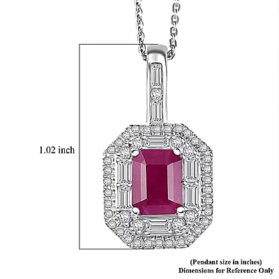  D'Joy Premium Royal Ruby and Moissanite 3.25 ctw Art Deco Pendant Necklace in Rhodium Over Sterling Silver 20 Inches